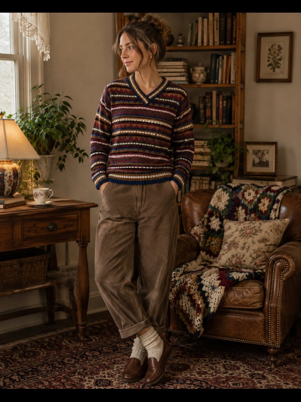 Liz Claiborne Multicolor Fair Isle Knit Sweater — Navy, Burgundy & Mustard